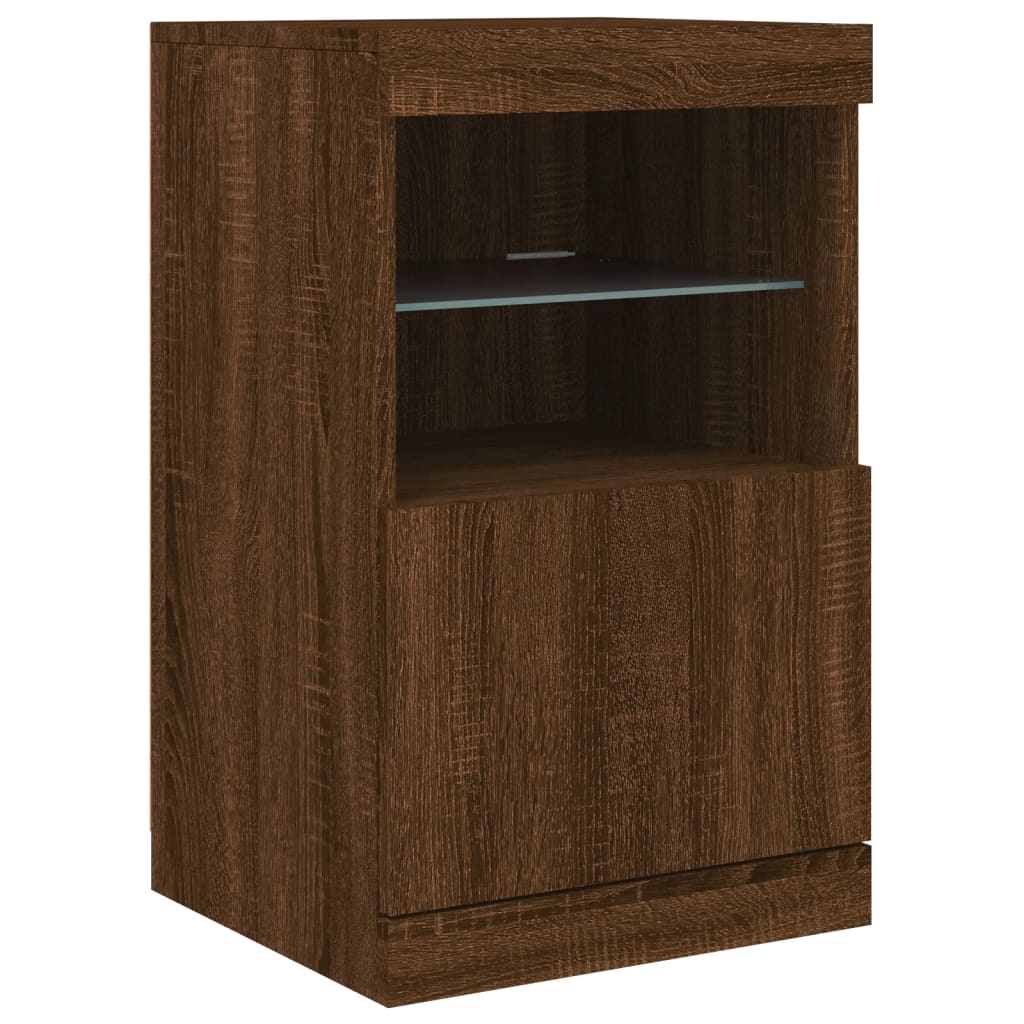 Skænk med LED-lys Brun Eg look 41x37x67 cm