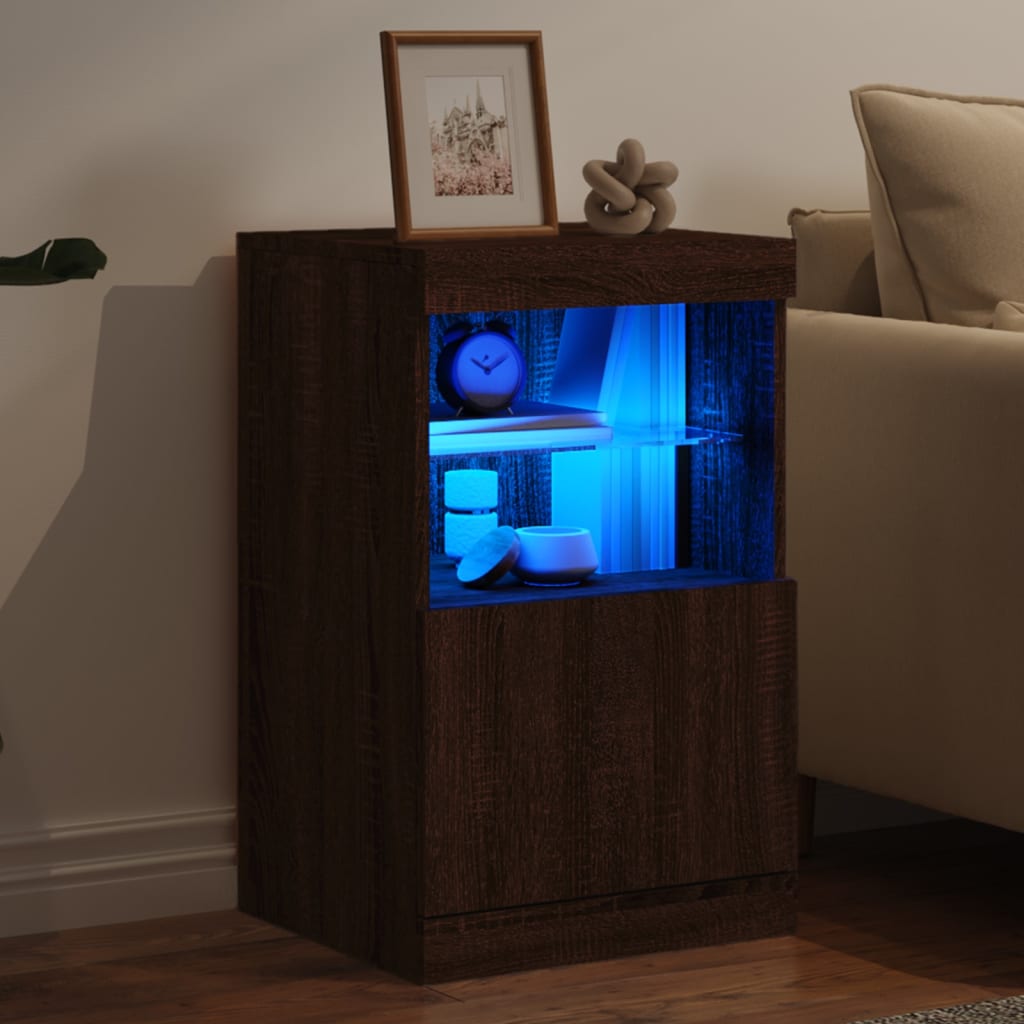 Skænk med LED-lys Brun Eg look 41x37x67 cm