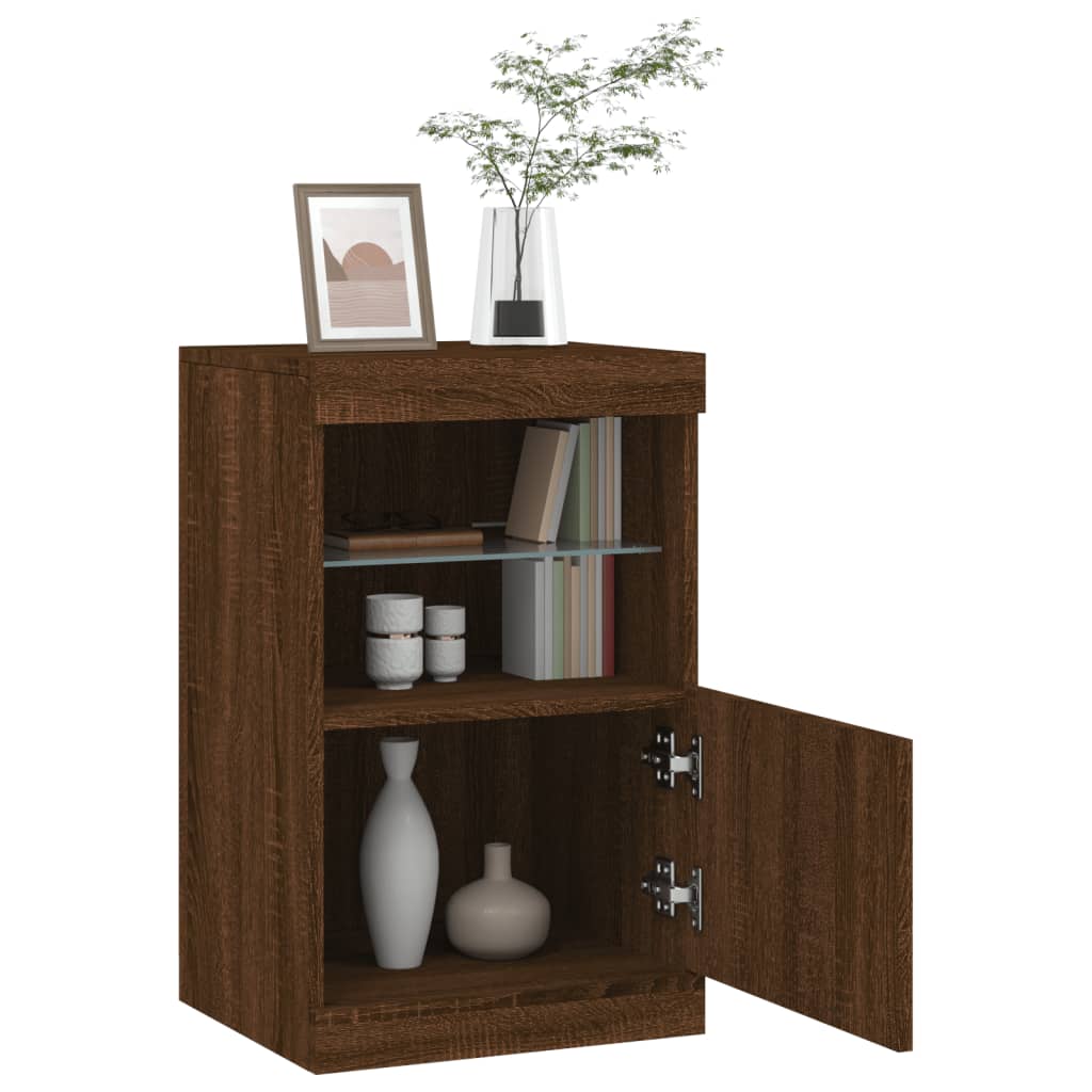 Skænk med LED-lys Brun Eg look 41x37x67 cm