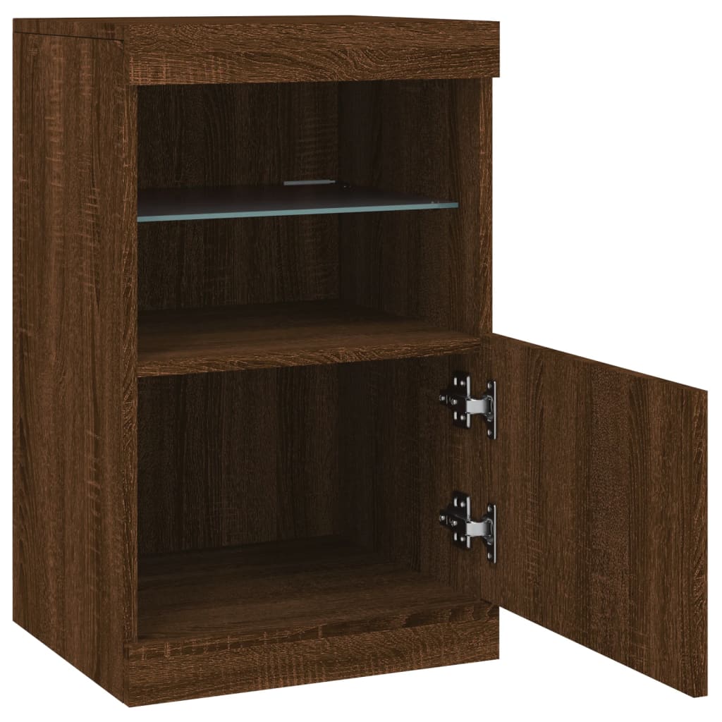 Skænk med LED-lys Brun Eg look 41x37x67 cm