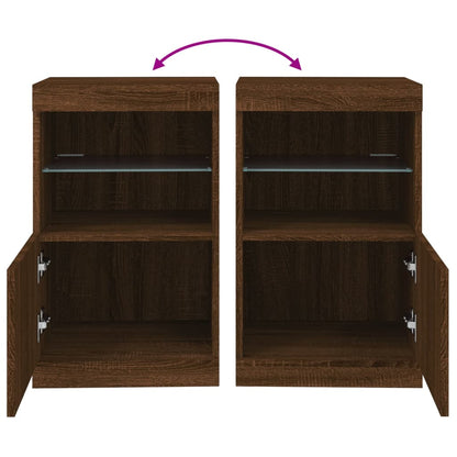 Skænk med LED-lys Brun Eg look 41x37x67 cm