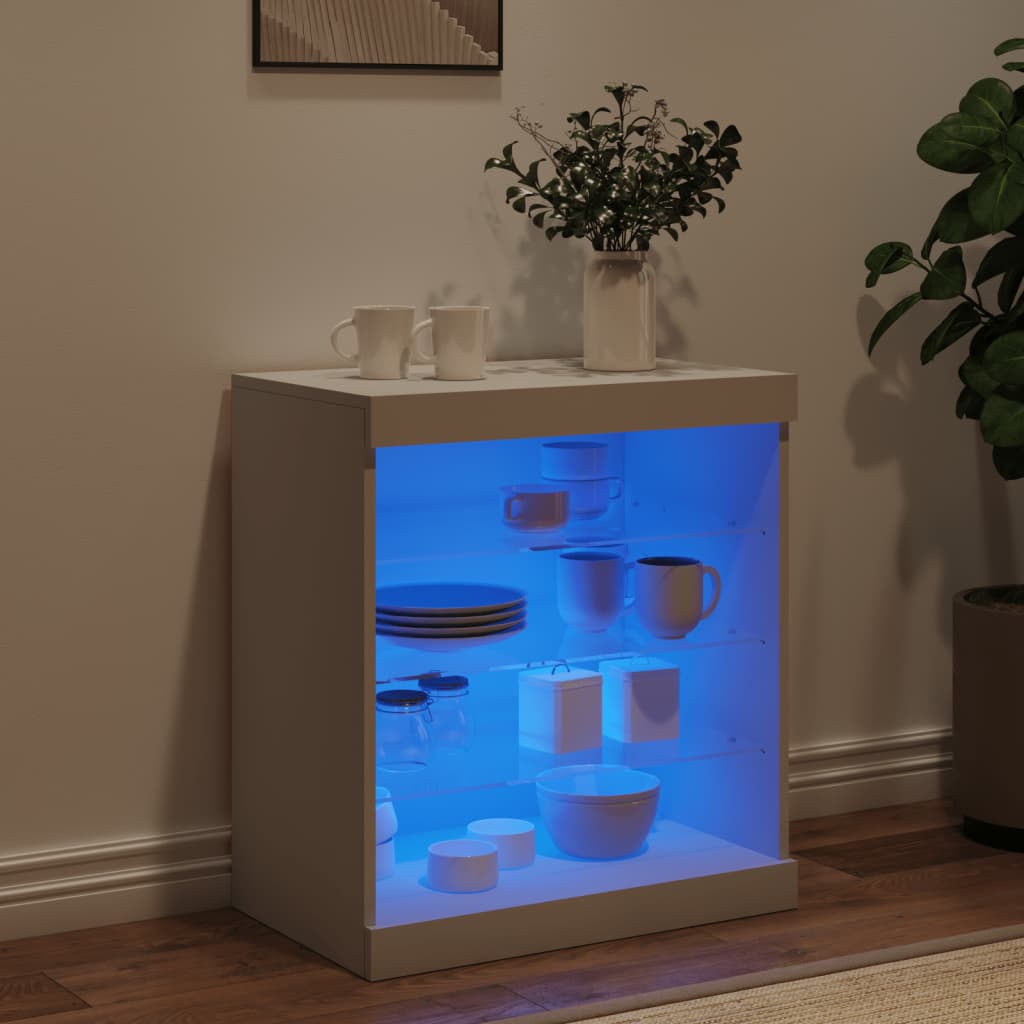 Skænk med LED-belysning Hvid 60,5x37x67 cm