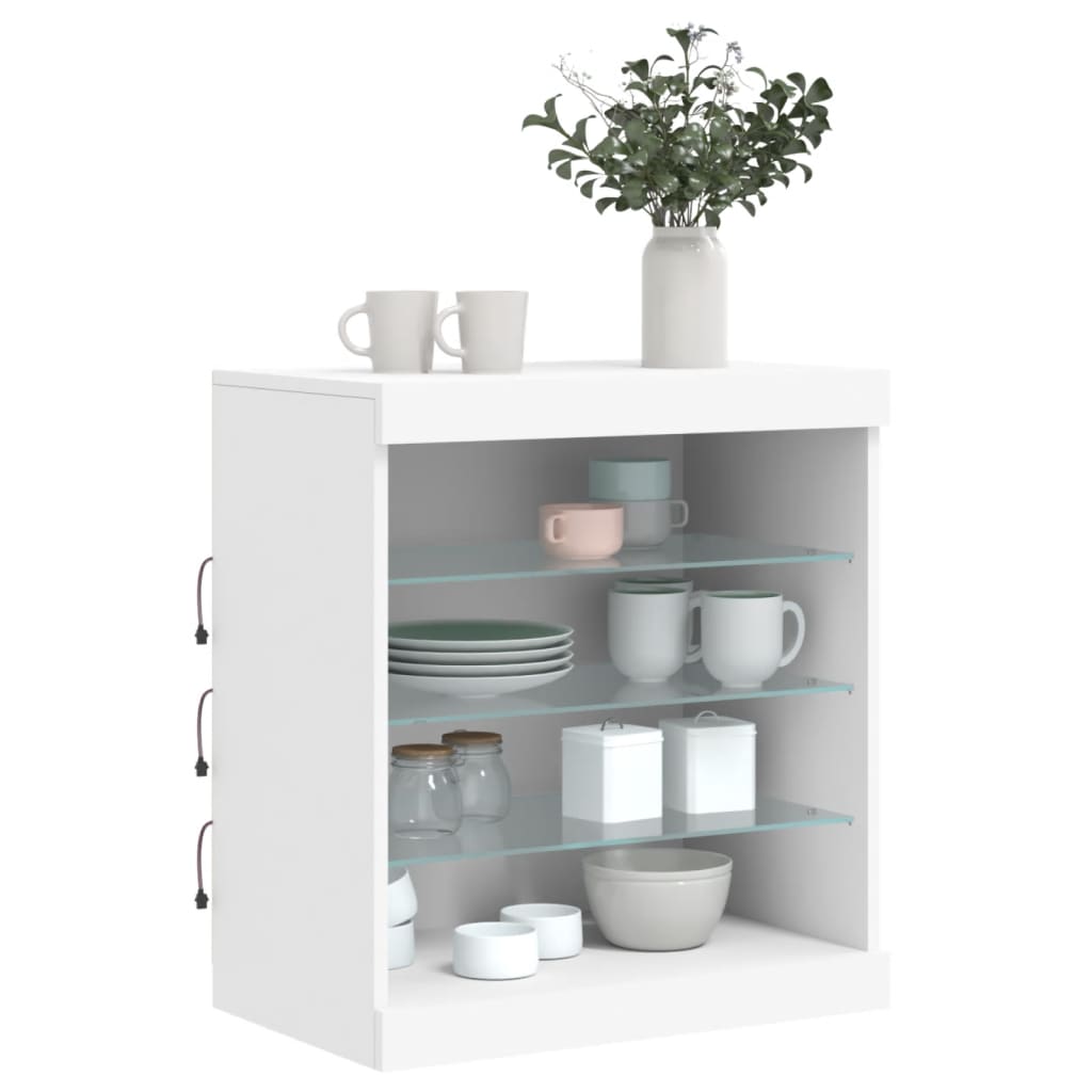 Skænk med LED-belysning Hvid 60,5x37x67 cm