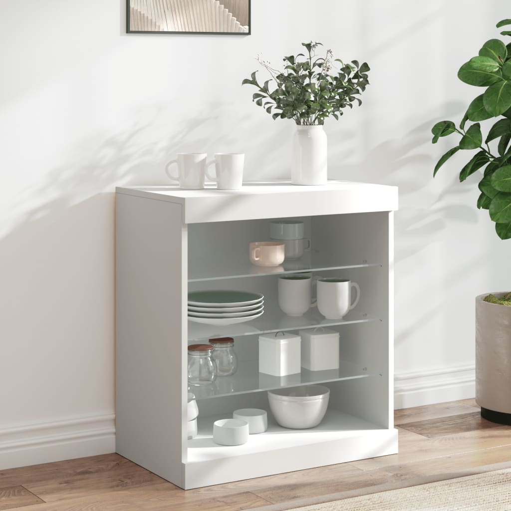 Skænk med LED-belysning Hvid 60,5x37x67 cm