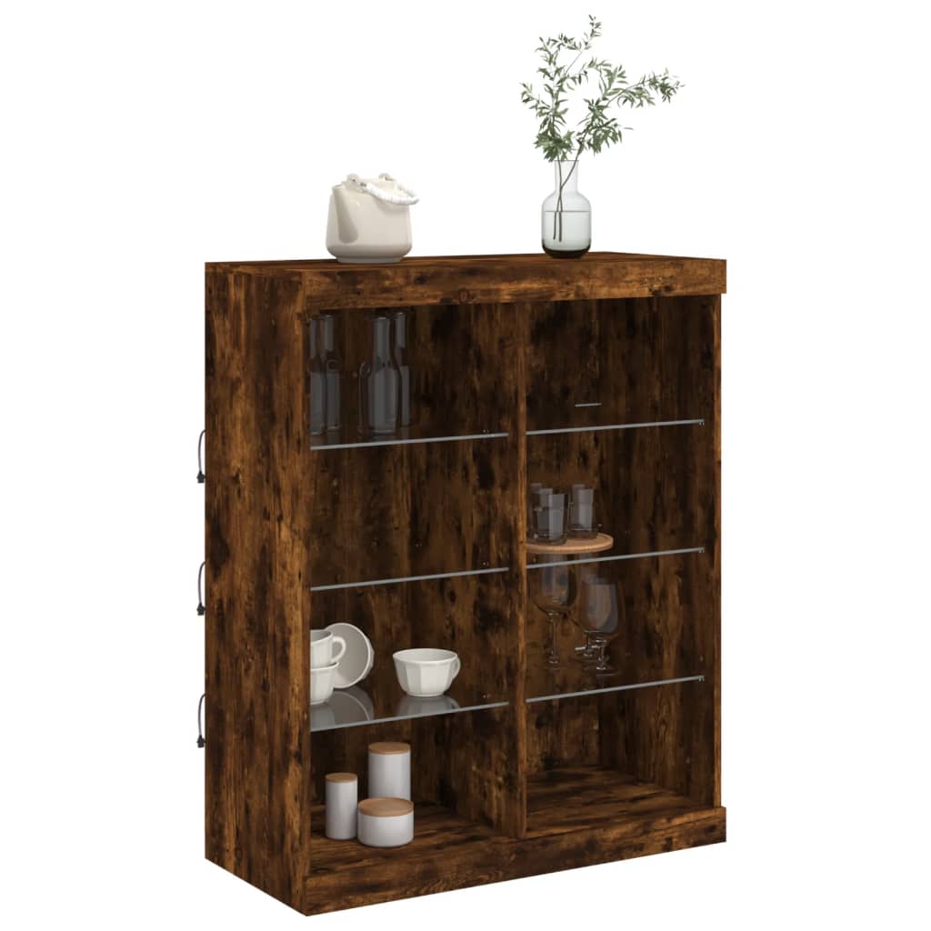 Sideboard mit LED-Leuchten Räuchereiche 81x37x100 cm