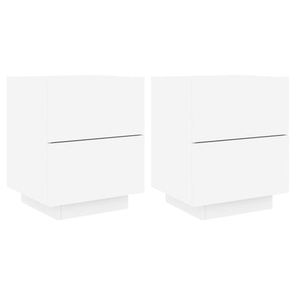 Nachttische mit LED-Leuchten 2 Stk. Weiß Holzwerkstoff