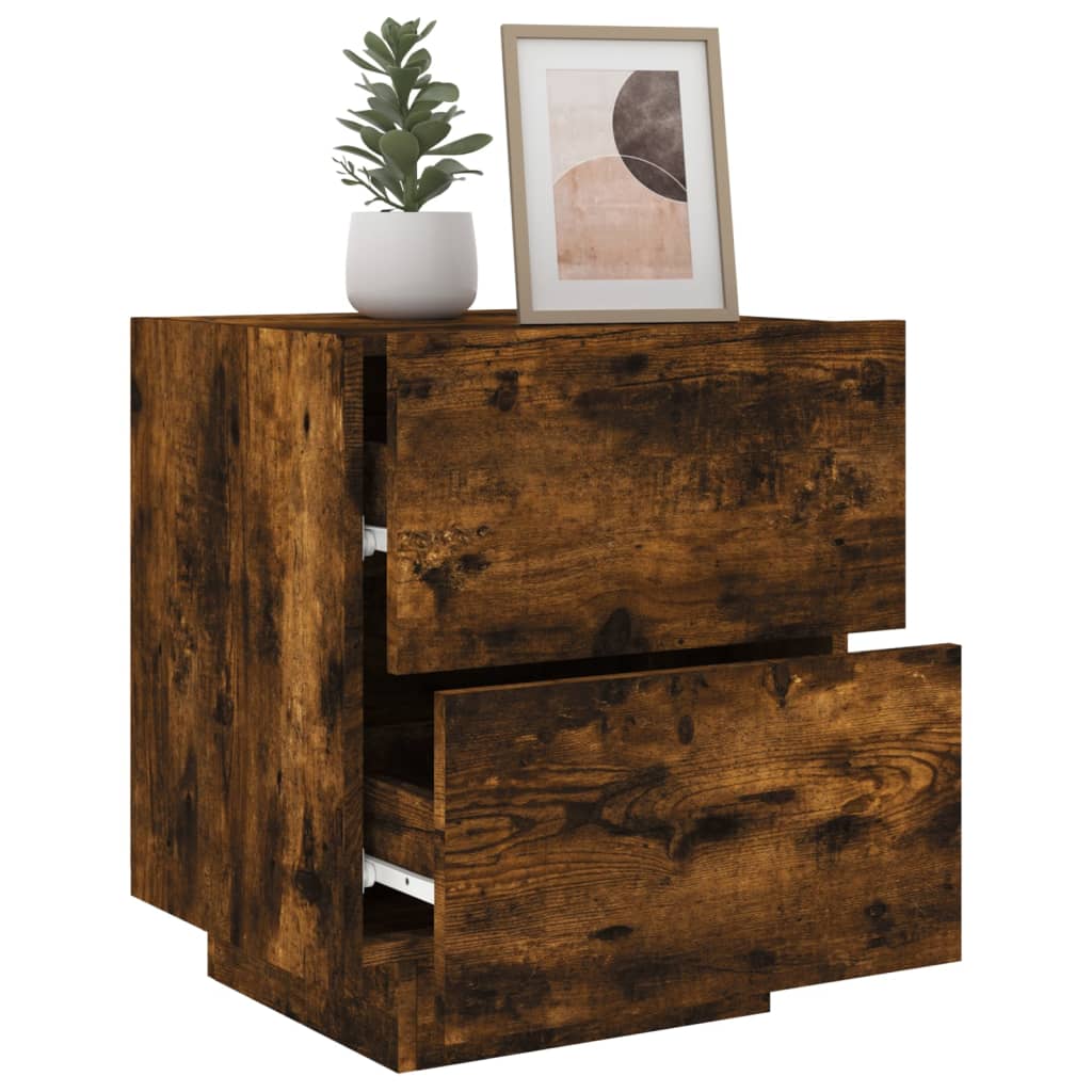 Nachttische mit LED-Leuchten 2 Stk. Räuchereiche Holzwerkstoff