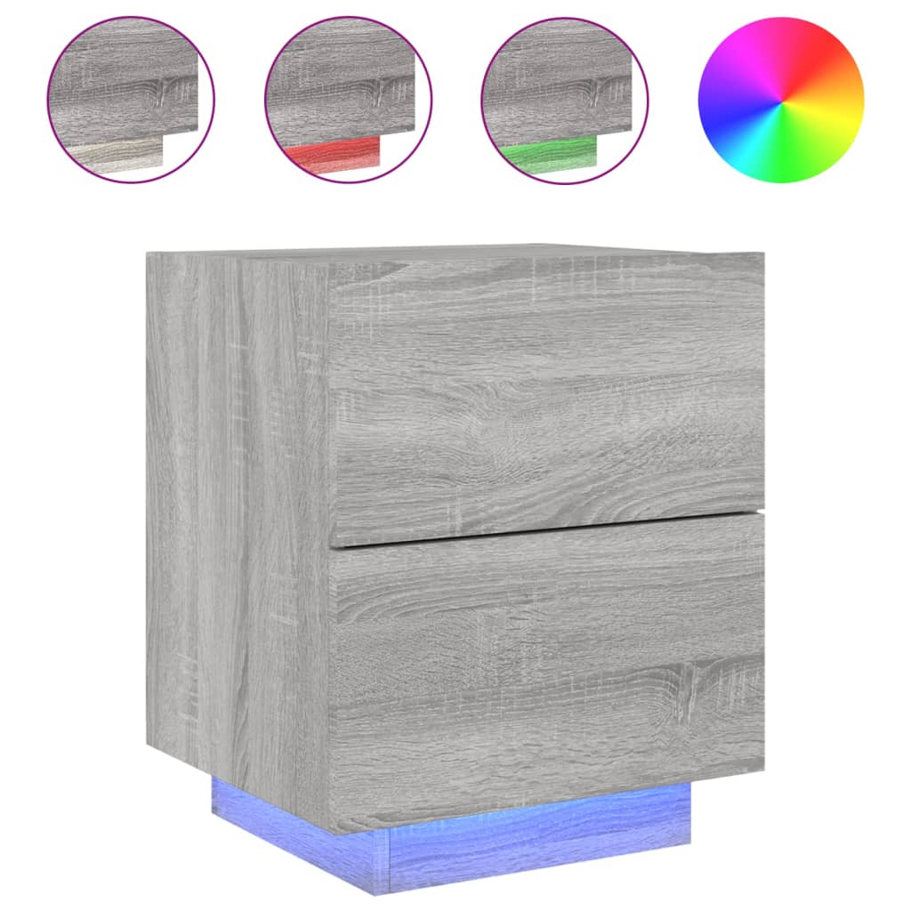 Nachttische mit LED-Leuchten 2 Stk. Grau Sonoma Holzwerkstoff
