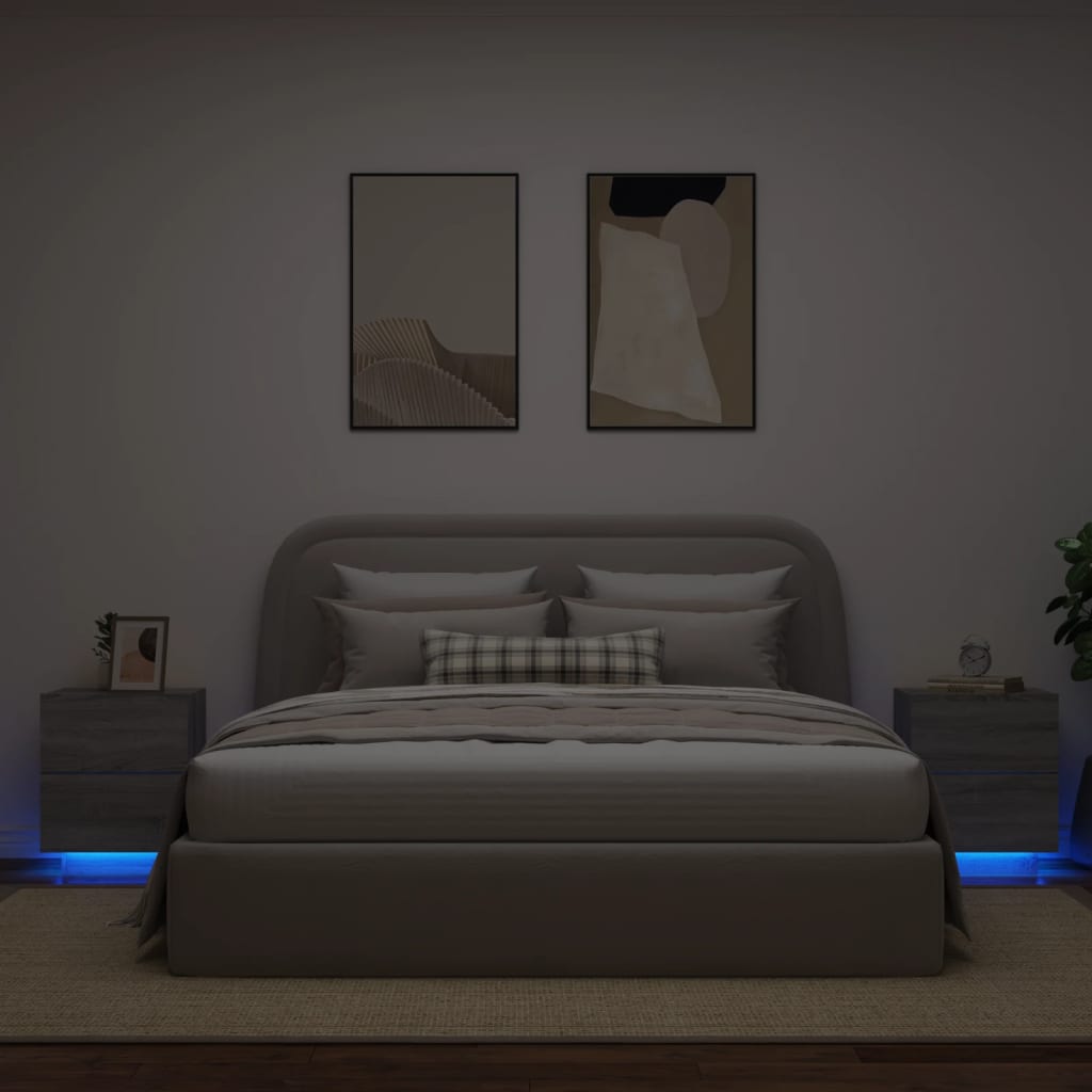 Nachttische mit LED-Leuchten 2 Stk. Grau Sonoma Holzwerkstoff