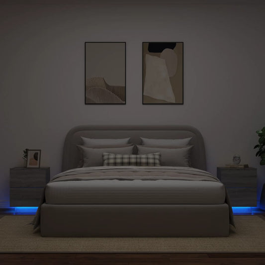 Nachttische mit LED-Leuchten 2 Stk. Grau Sonoma Holzwerkstoff