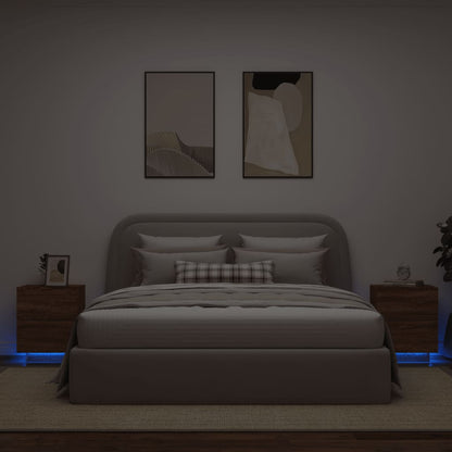 Nachttische mit LED-Leuchten 2 Stk. Braun Eiche Holzwerkstoff
