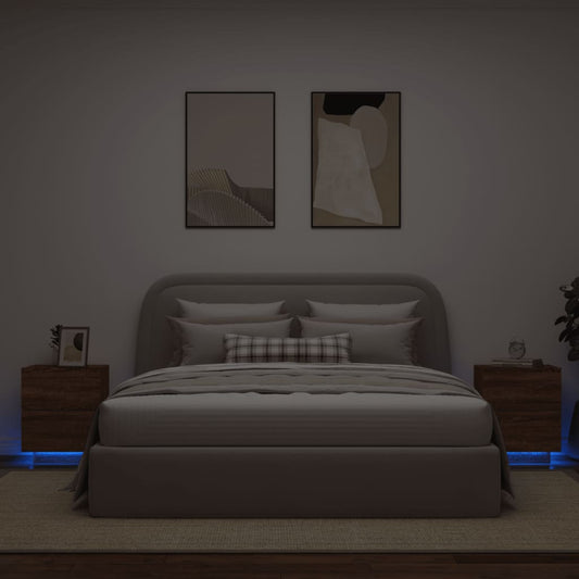 Nachttische mit LED-Leuchten 2 Stk. Braun Eiche Holzwerkstoff