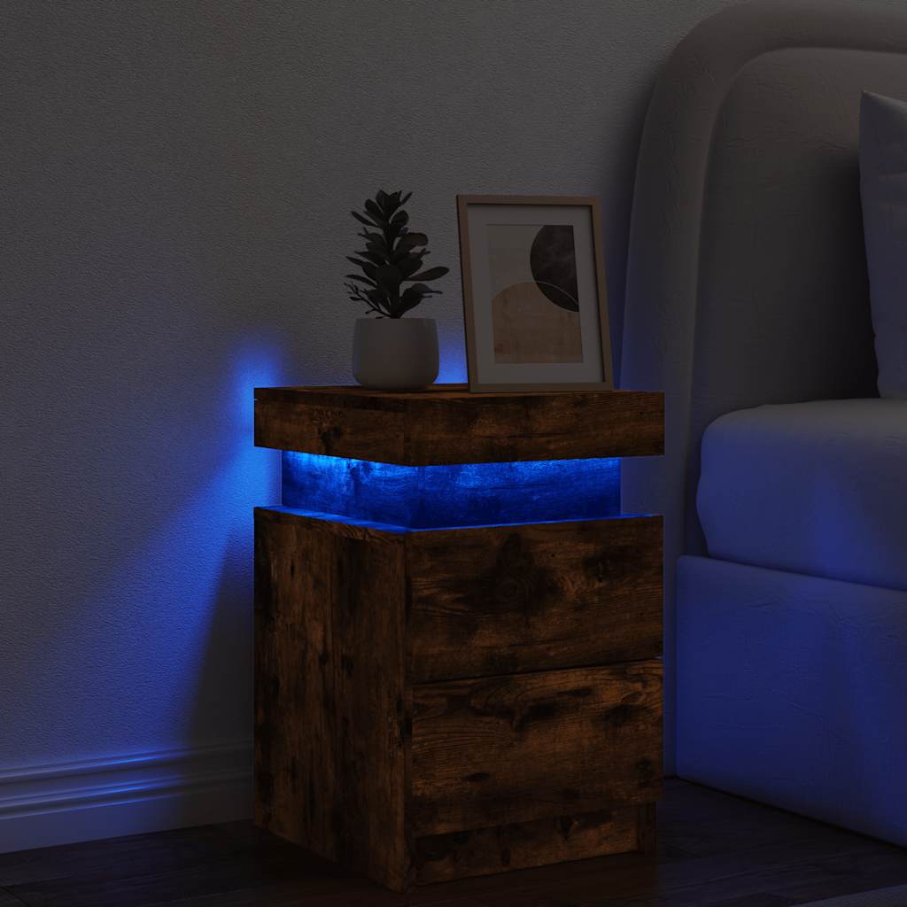 Nachttisch mit LED-Leuchten Räuchereiche 35x39x55 cm