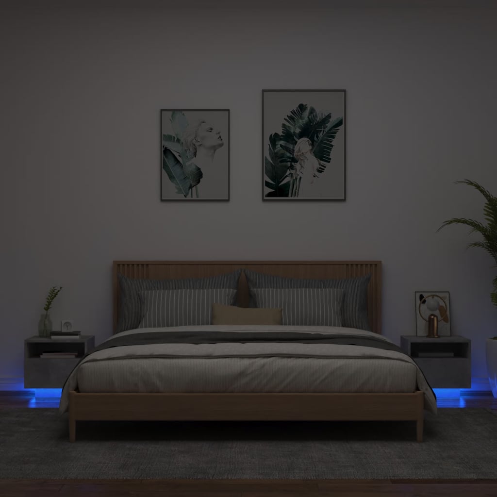 Nachttische mit LED-Leuchten 2 Stk. Betongrau 40x39x37 cm