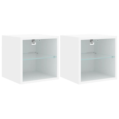 TV-Wandschränke mit LED-Leuchten 2 Stk. Weiß 30x28,5x30 cm