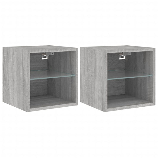 TV-Wandschränke mit LED-Leuchten 2 Stk. Grau Sonoma
