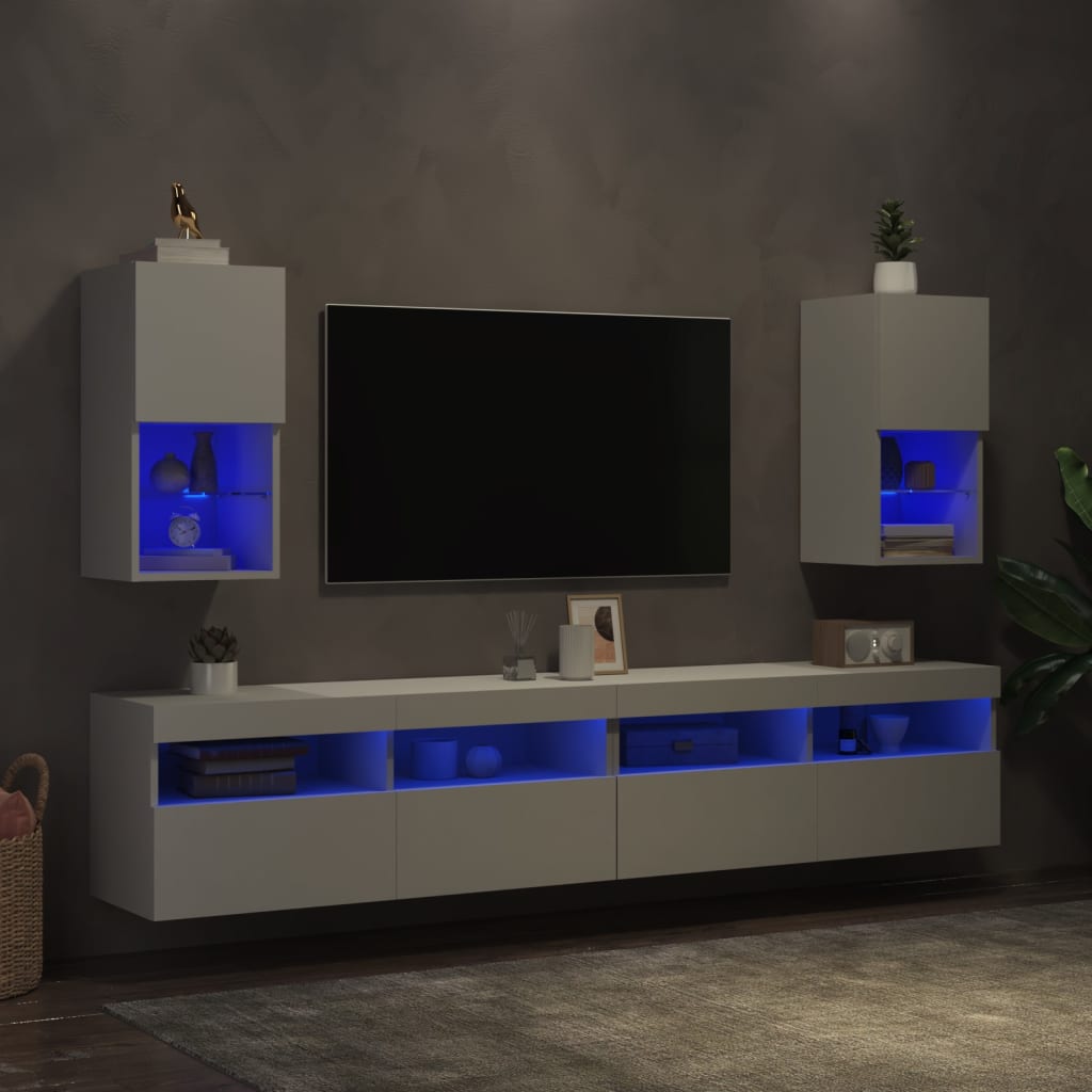 TV-Schränke mit LED-Leuchten 2 Stk. Weiß 30,5x30x60 cm