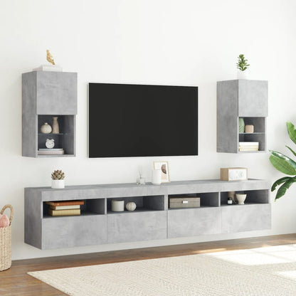 TV-Schränke mit LED-Leuchten 2 Stk. Betongrau 30,5x30x60 cm