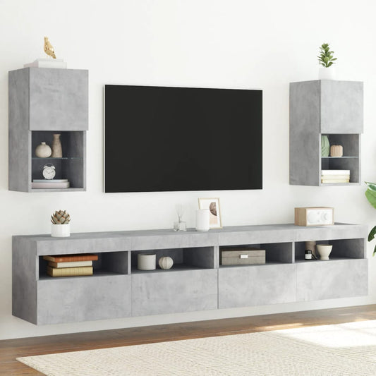 TV-Schränke mit LED-Leuchten 2 Stk. Betongrau 30,5x30x60 cm