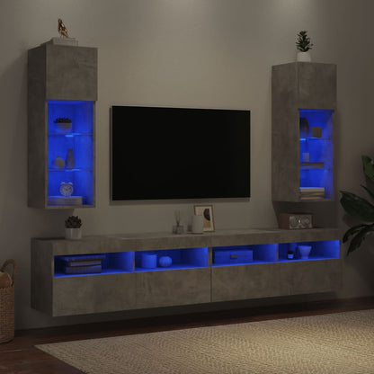 TV-Schränke mit LED-Leuchten 2 Stk. Betongrau 30,5x30x90 cm
