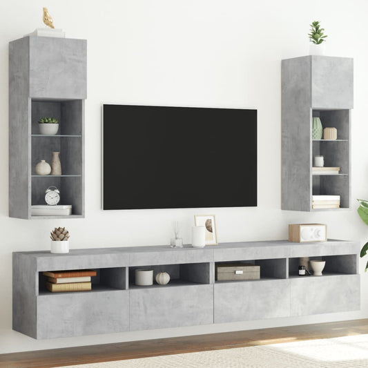 TV-Schränke mit LED-Leuchten 2 Stk. Betongrau 30,5x30x90 cm