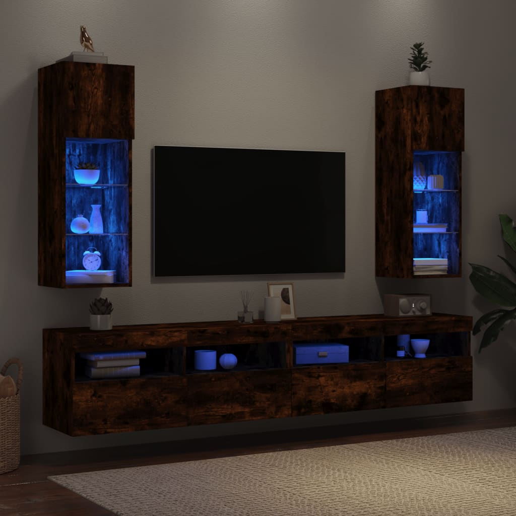 TV-Schränke mit LED-Leuchten 2 Stk. Räuchereiche 30,5x30x90 cm