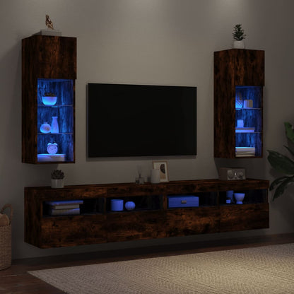TV-Schränke mit LED-Leuchten 2 Stk. Räuchereiche 30,5x30x90 cm