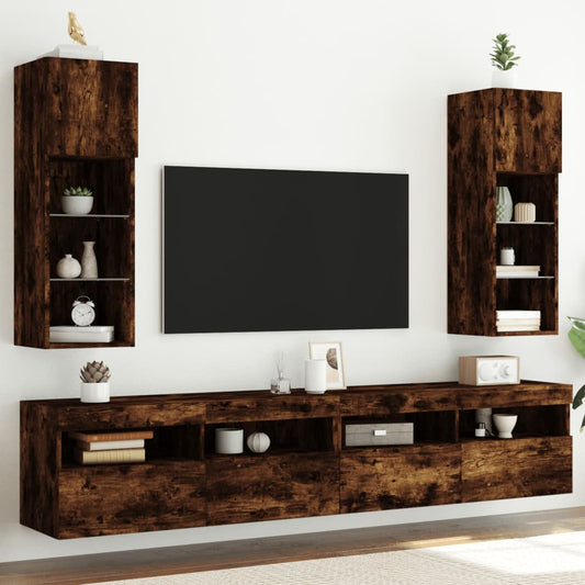 TV-Schränke mit LED-Leuchten 2 Stk. Räuchereiche 30,5x30x90 cm