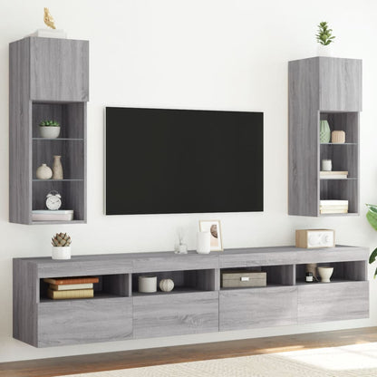 TV-Schränke mit LED-Leuchten 2 Stk. Grau Sonoma 30,5x30x90 cm
