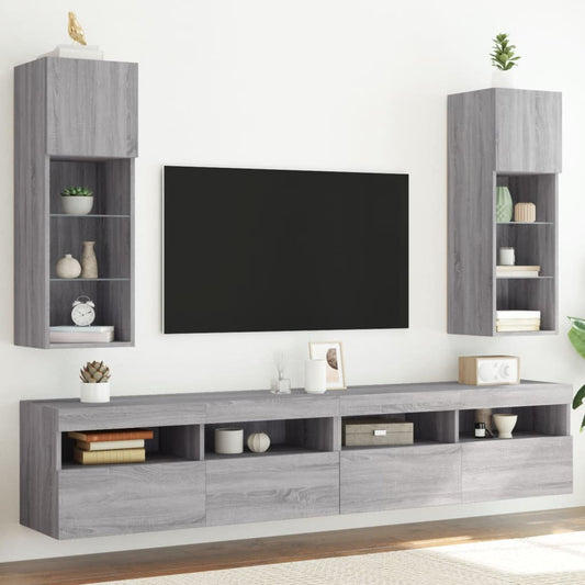 TV-Schränke mit LED-Leuchten 2 Stk. Grau Sonoma 30,5x30x90 cm