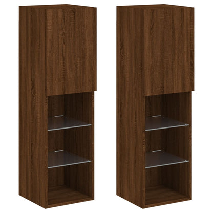 Tv-skabe med LED-lys 2 stk Brun eg look