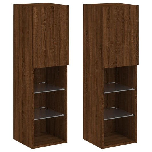Tv-skabe med LED-lys 2 stk Brun eg look