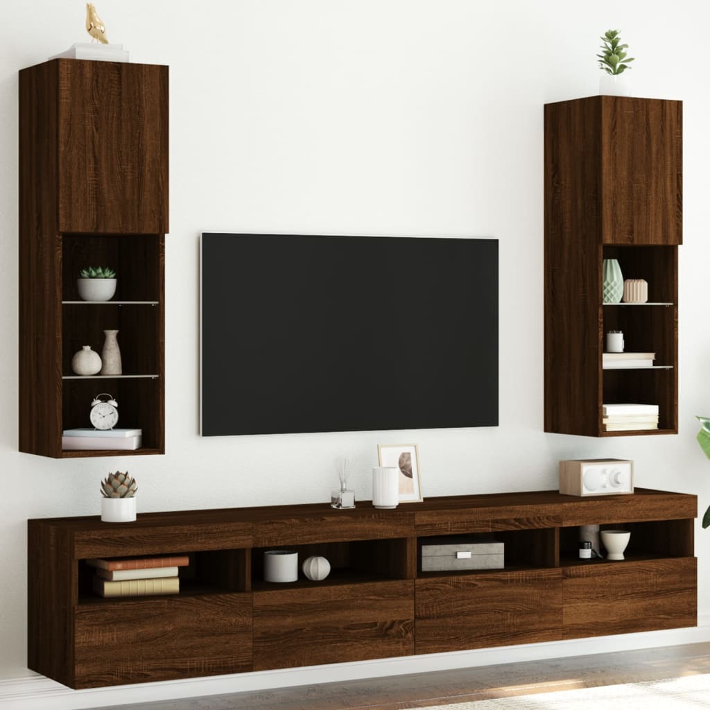 Tv-skabe med LED-lys 2 stk Brun eg look