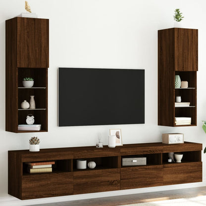 Tv-skabe med LED-lys 2 stk Brun eg look