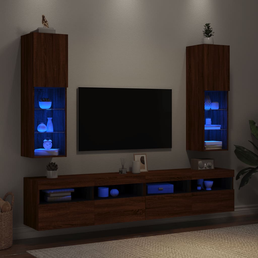 Tv-skabe med LED-lys 2 stk Brun eg look