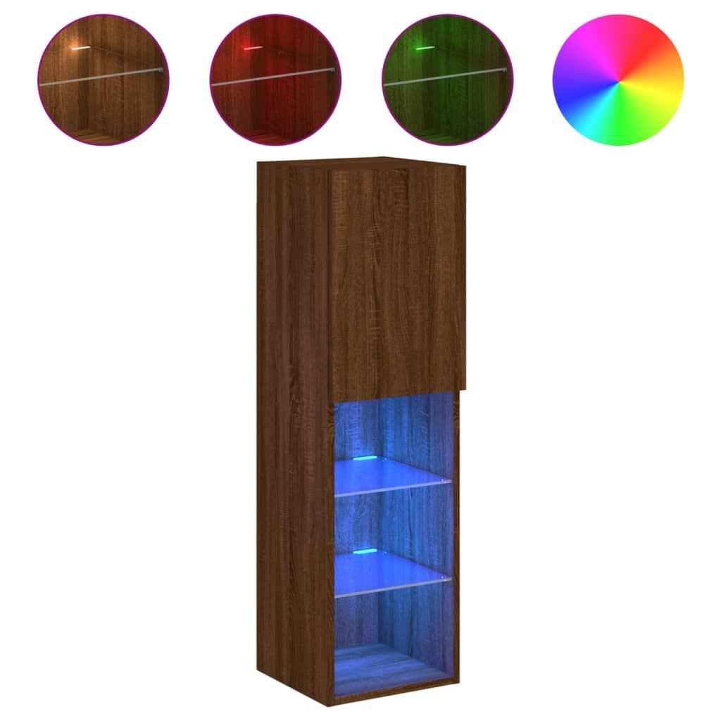 Tv-skabe med LED-lys 2 stk Brun eg look