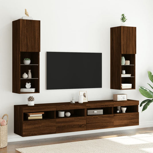 Tv-skabe med LED-lys 2 stk Brun eg look