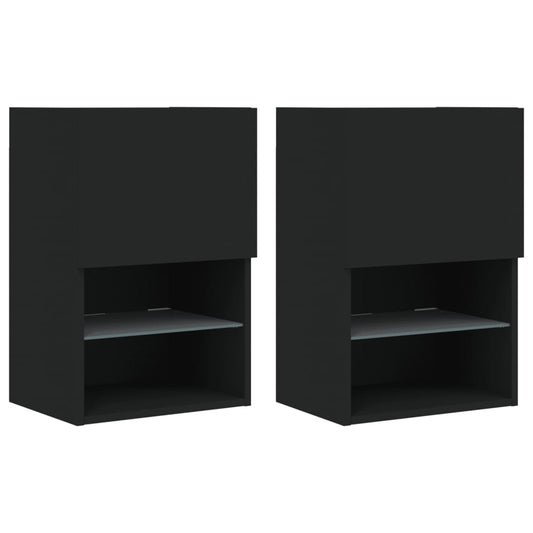 TV-skabe med LED lys 2 stk Sort 40,5x30x60 cm