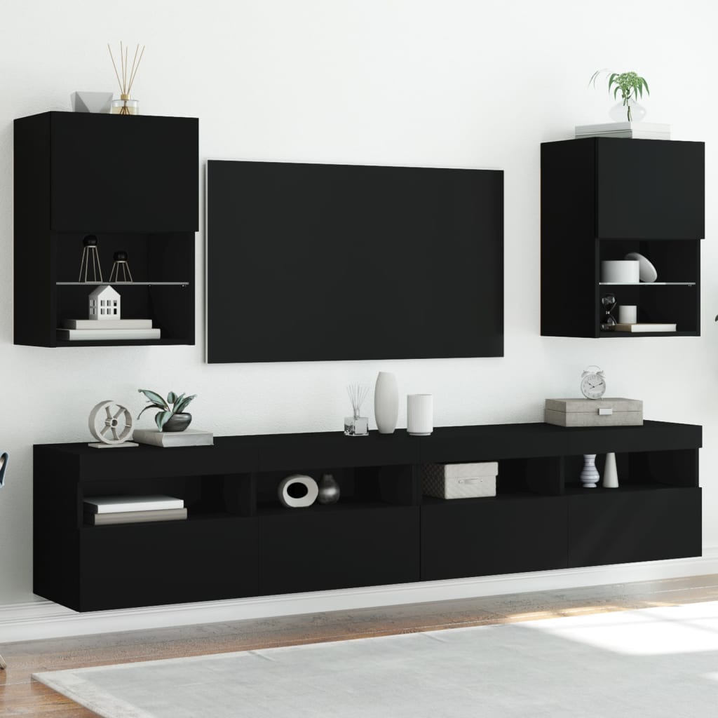 TV-skabe med LED lys 2 stk Sort 40,5x30x60 cm