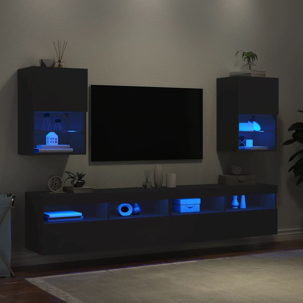 TV-skabe med LED lys 2 stk Sort 40,5x30x60 cm