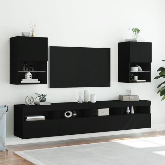 TV-skabe med LED lys 2 stk Sort 40,5x30x60 cm