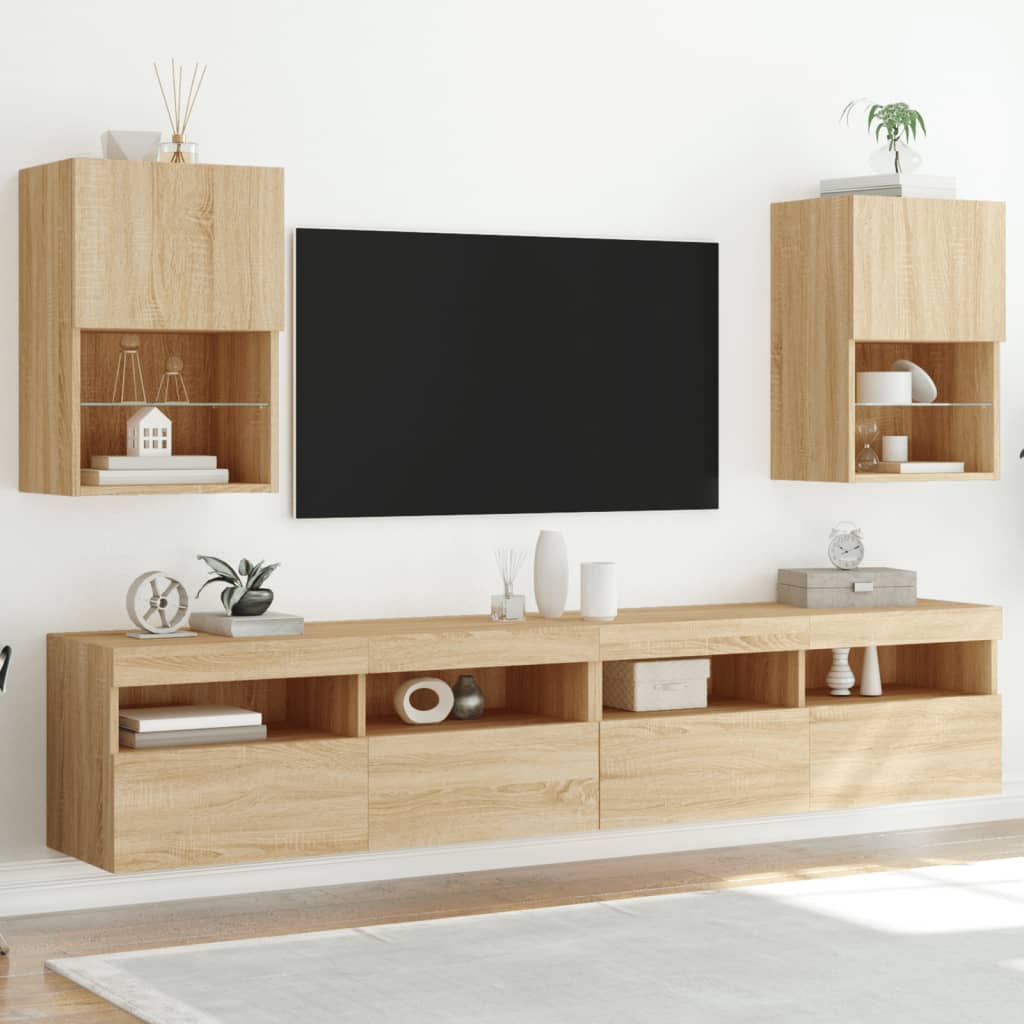 TV-skabe med LED lys 2 stk Sonoma eg 40,5x30x60 cm
