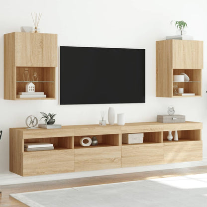 TV-skabe med LED lys 2 stk Sonoma eg 40,5x30x60 cm