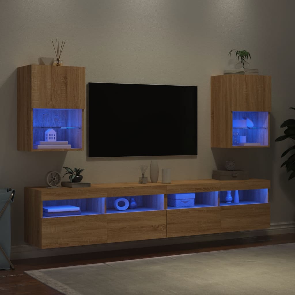TV-skabe med LED lys 2 stk Sonoma eg 40,5x30x60 cm