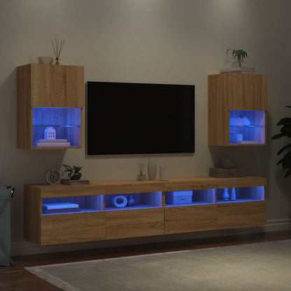 TV-skabe med LED lys 2 stk Sonoma eg 40,5x30x60 cm