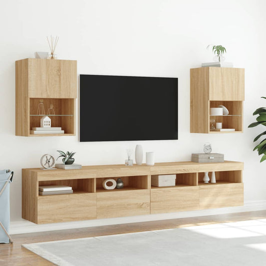 TV-skabe med LED lys 2 stk Sonoma eg 40,5x30x60 cm