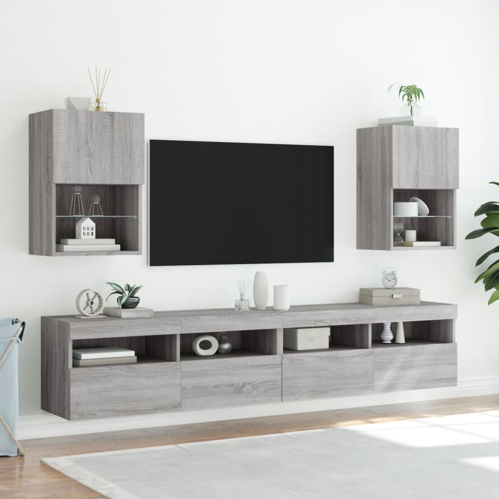 TV-Schrank mit LED-Leuchten Grau Sonoma 40,5x30x60 cm