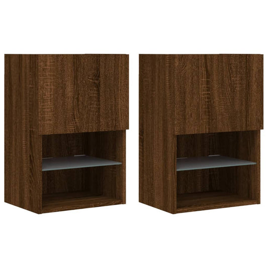 Tv-skabe med LED-lys 2 stk Brun eg look