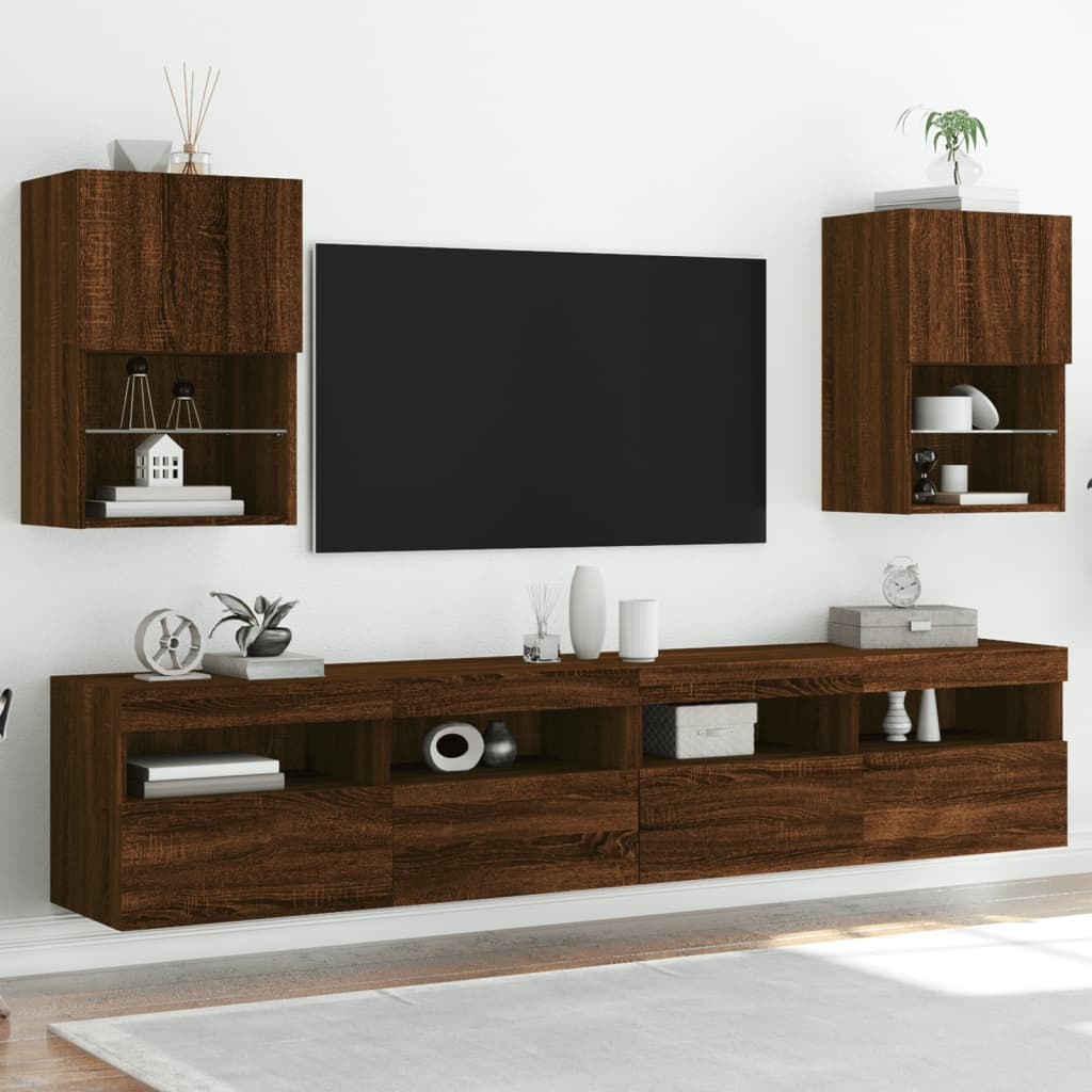 Tv-skabe med LED-lys 2 stk Brun eg look