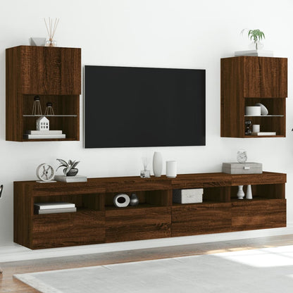 Tv-skabe med LED-lys 2 stk Brun eg look